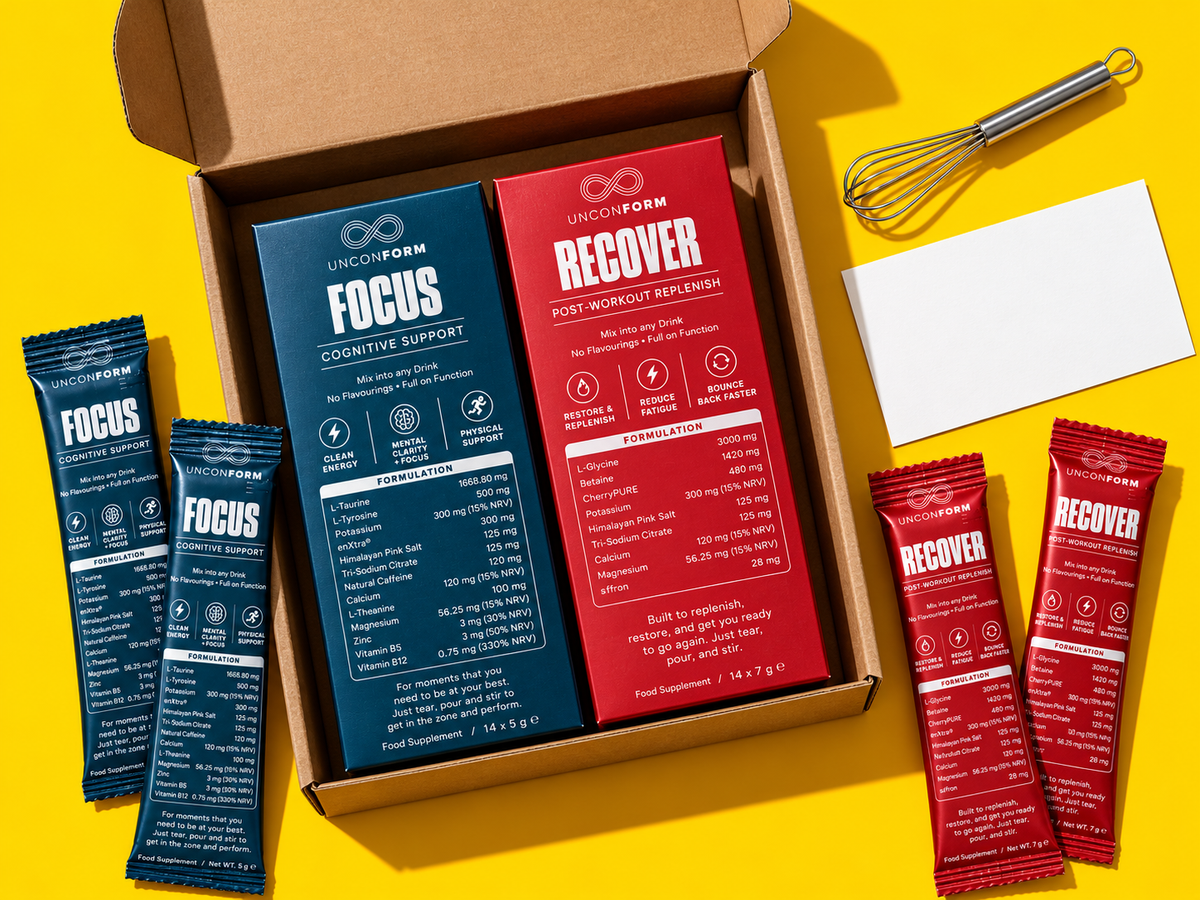 The Starter Box from above, lid open, with sticks, tin and whisk